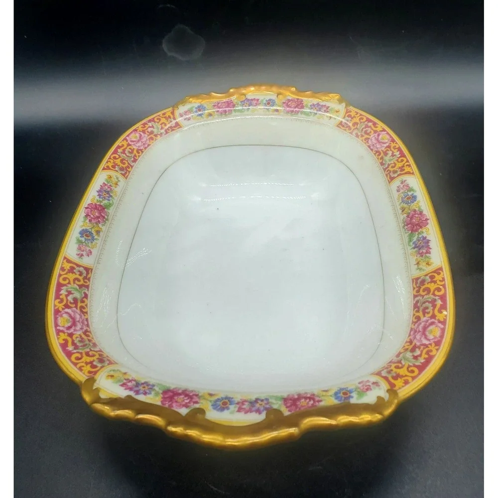 Vintage Vignaud Loesers Limoges France Oval Vegetable Bowl Hand Painted 10